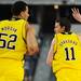 Michigan freshman Nik Stauskas holds up three fingers after hitting a three-pointer during the second half at Cowboys Stadium on Sunday, March 31, 2013. Melanie Maxwell I AnnArbor.com